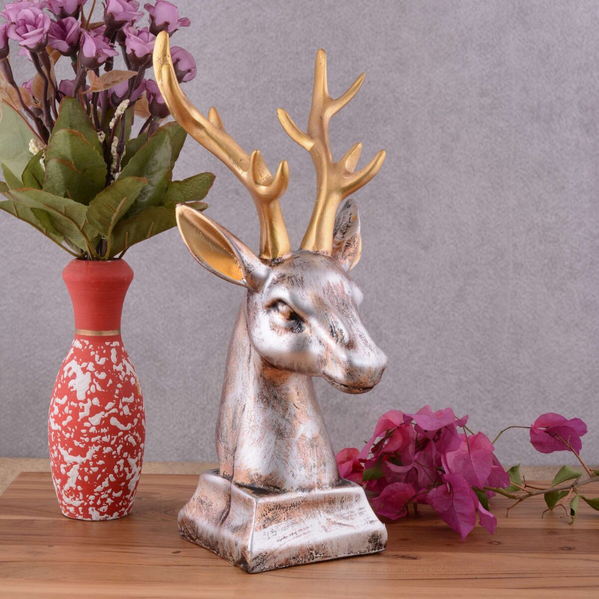 Resin Deer Head Showpiece Animal Figurine for Table Top Good Luck Vaastu Statue