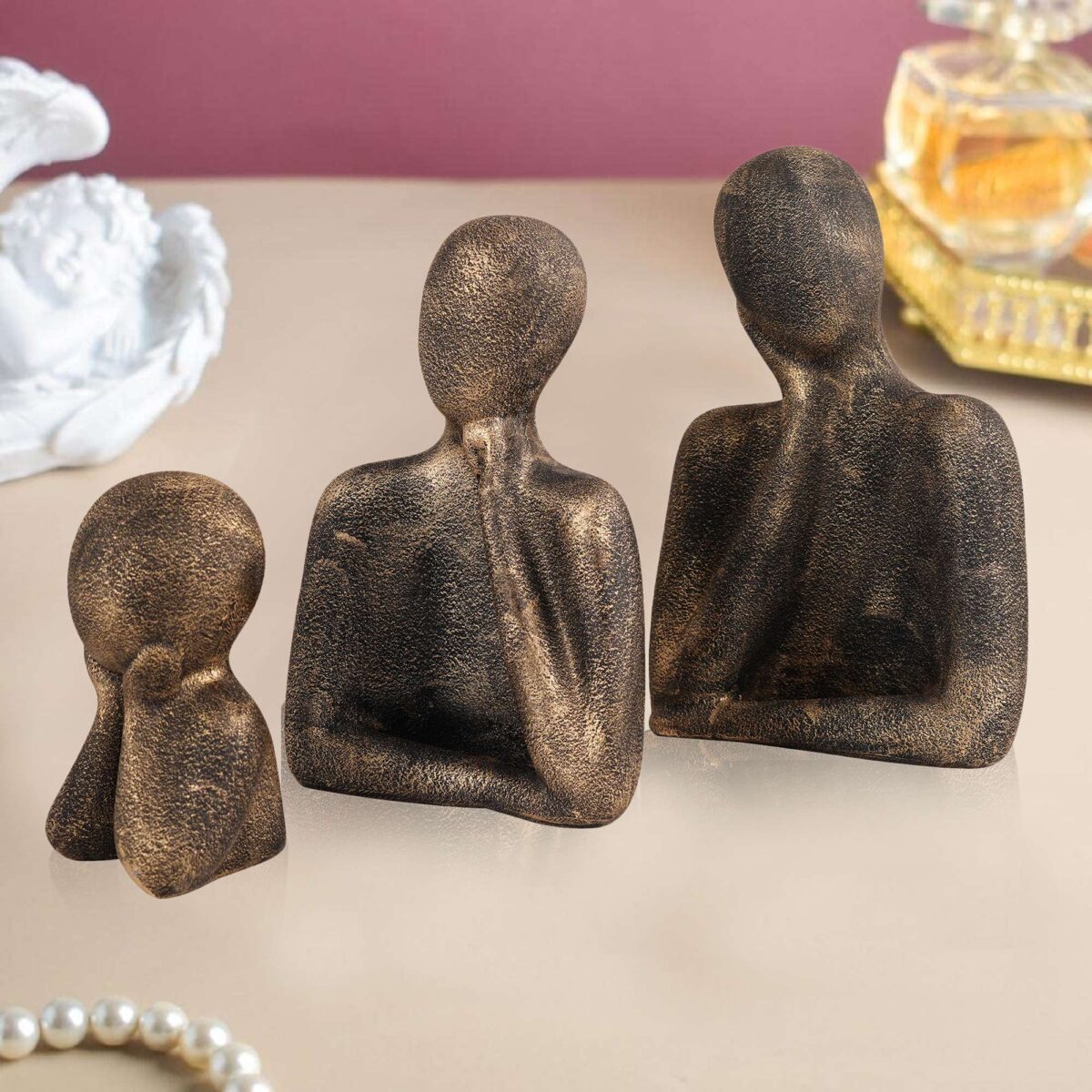 FAMILY Of Three Ornaments  Abstract Home Souvenirs Statues Decoration for Home Character brown