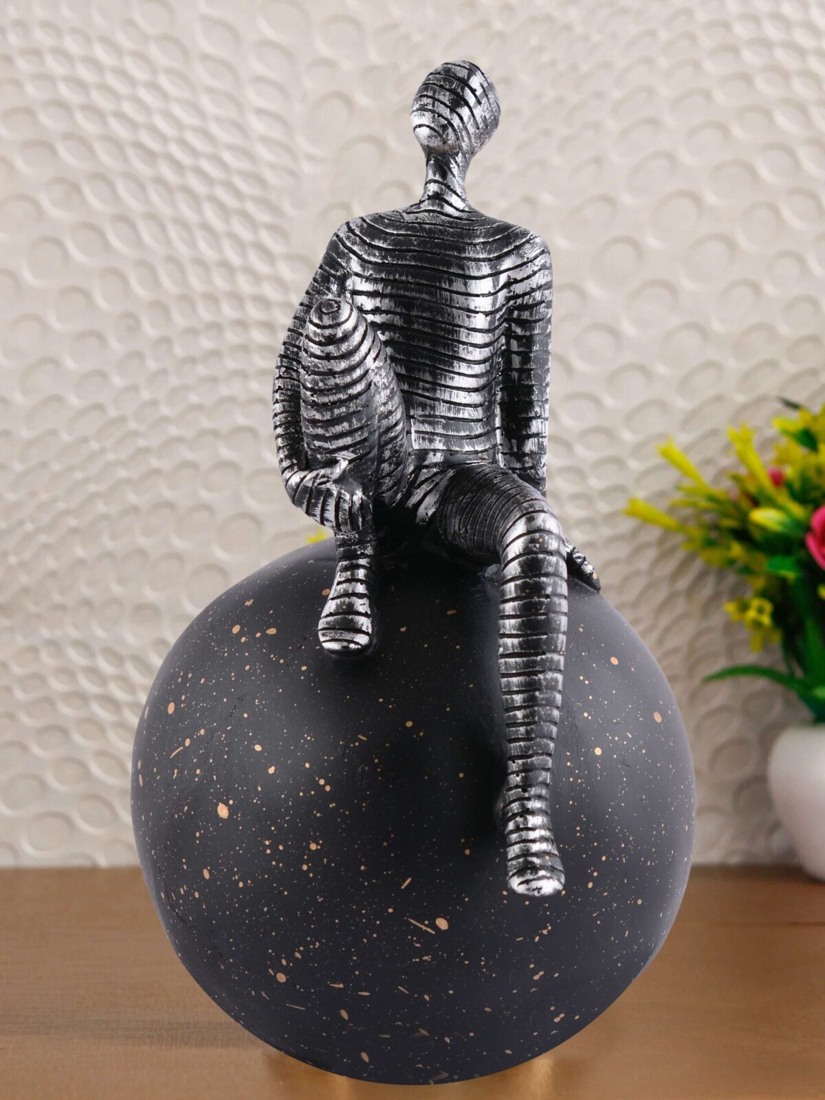 Men Sitting on Ball Showpiece for Home Decor Showpiece, Atlas Sculpture for Office Table D?cor multicolour