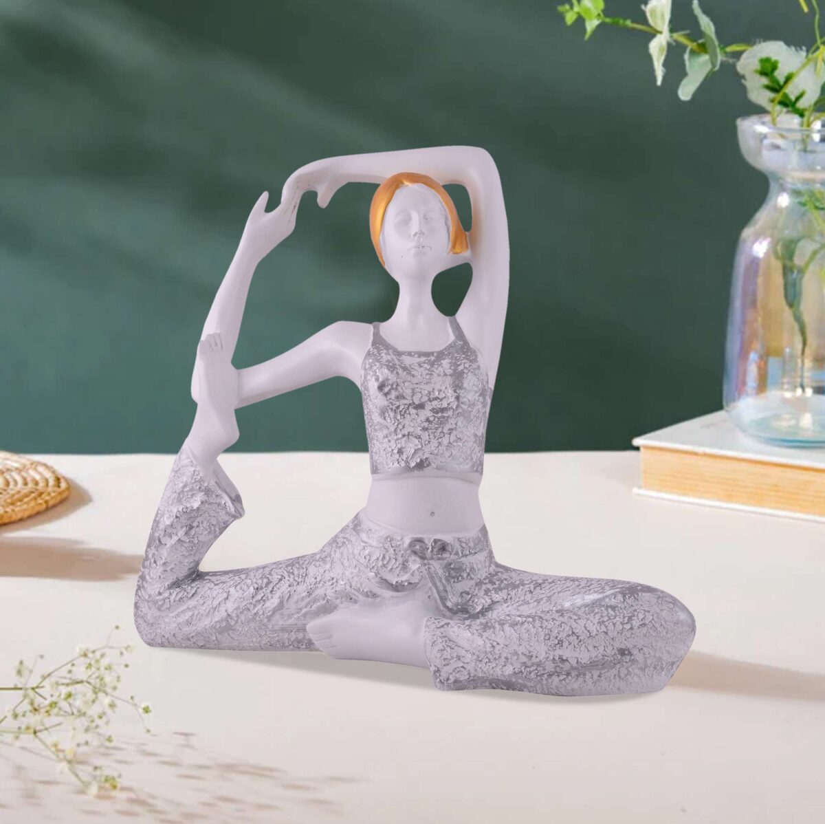 Suitable for home decor Yoga Posture Lady Statue Idol for Home Yoga Statue admirable piece of gift (silver)