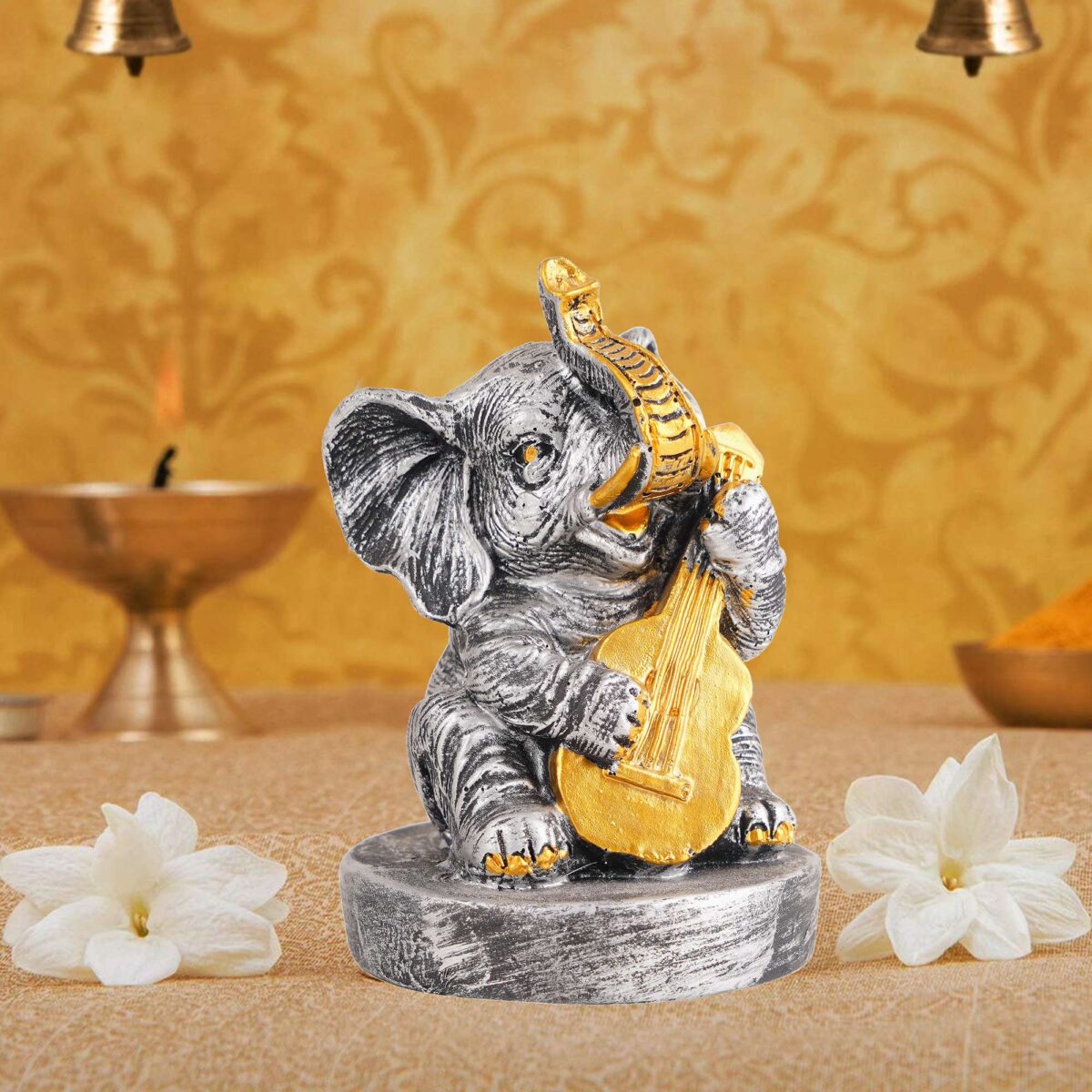 Resin Elephant Playing Musical Instrument Showpiece For Home Dcor Living Room Bedroom Table Top - Image 4