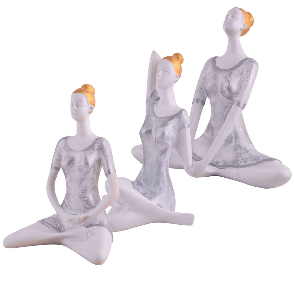 Suitable for home decor Yoga Posture Lady Statue Idol for Home Yoga Statue three pair admirable piece of gift (silver) - Image 2