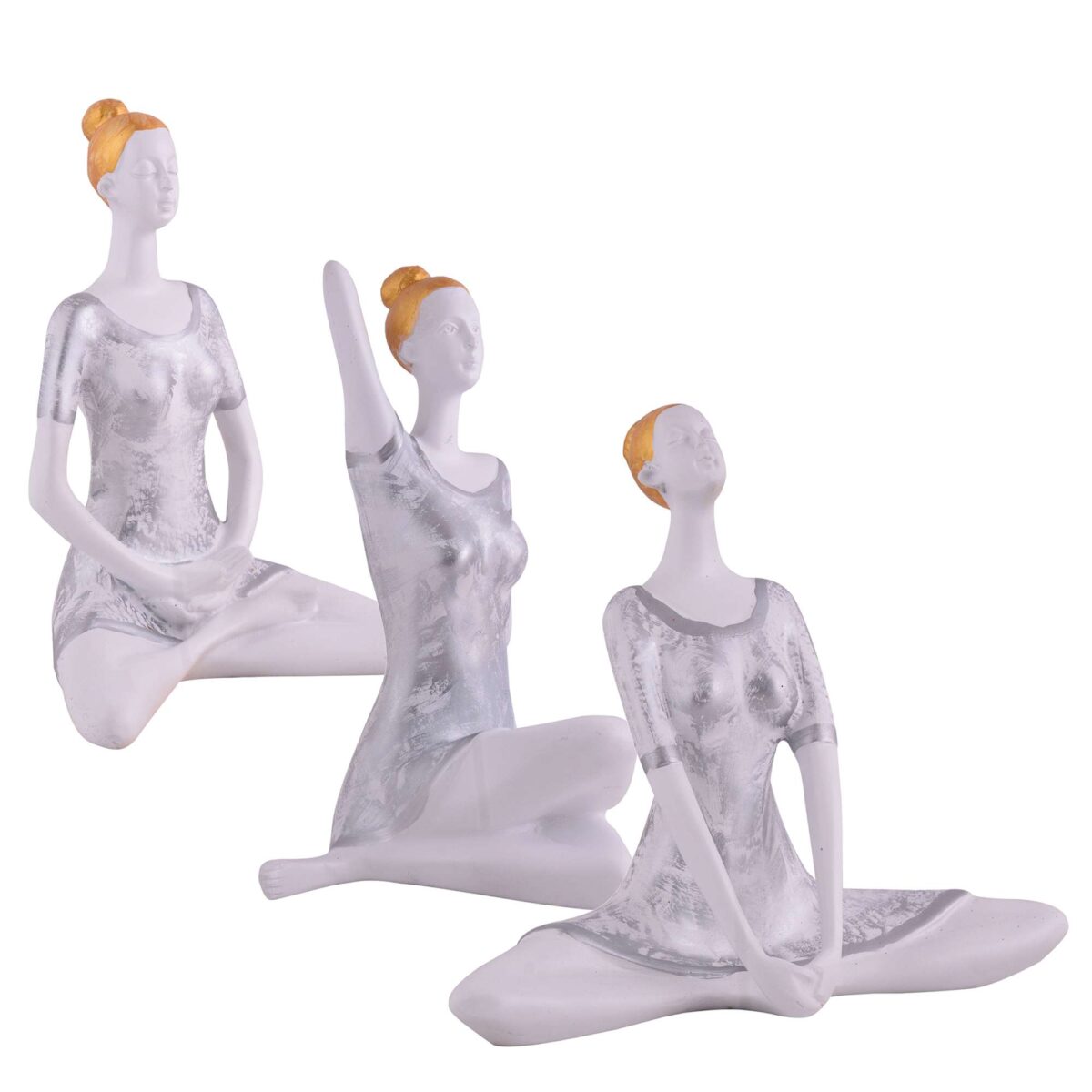 Suitable for home decor Yoga Posture Lady Statue Idol for Home Yoga Statue three pair admirable piece of gift (silver) - Image 3