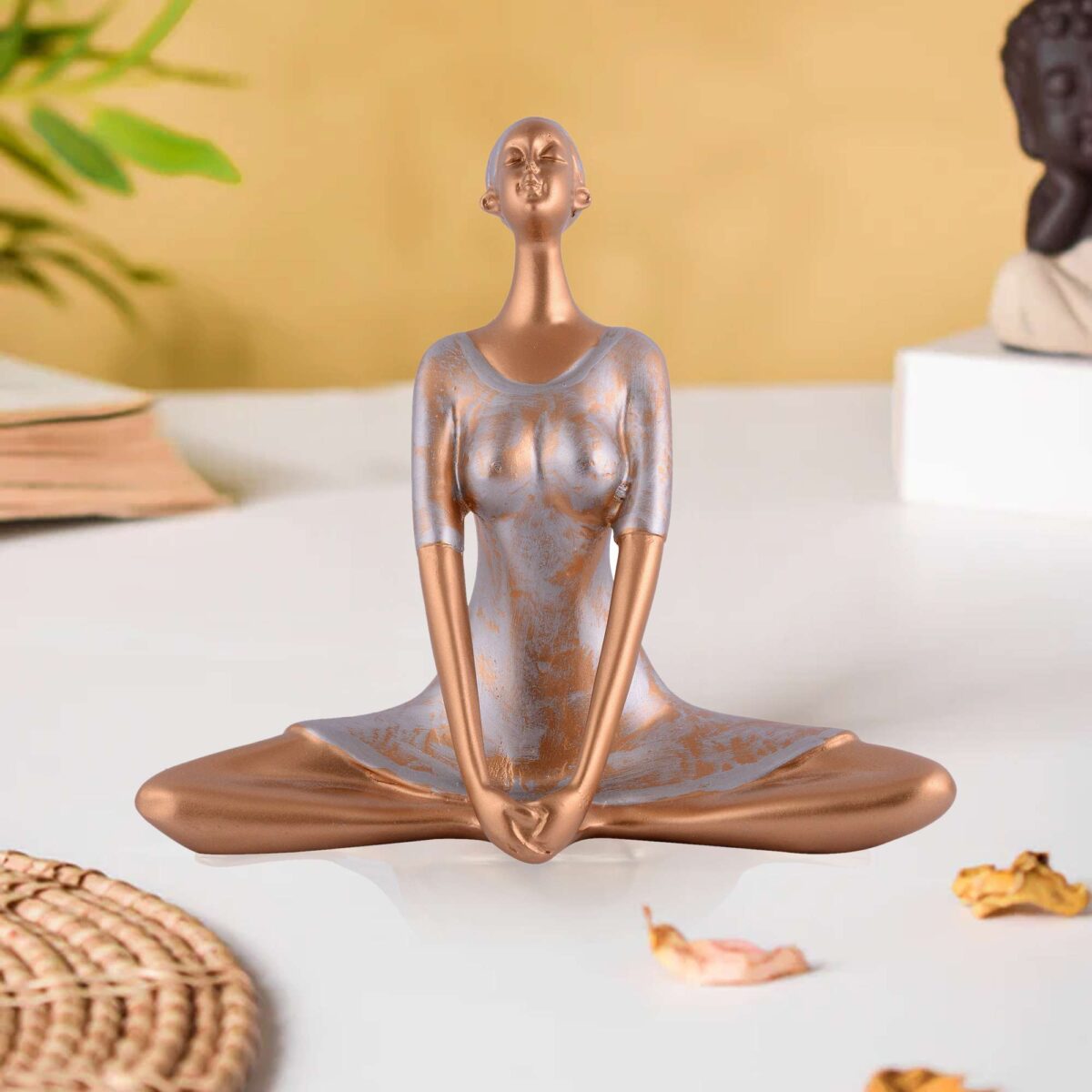 Suitable for home decor Yoga Posture Lady Statue Idol for Home Yoga Statue admirable piece of gift (Golden)